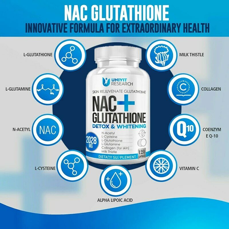 ملحق NAC + Glutathione لدعم صحة الجلد ، دعم المناعة ، مضاد للأكسدة ، مكمل غير GMO ، كبسولات