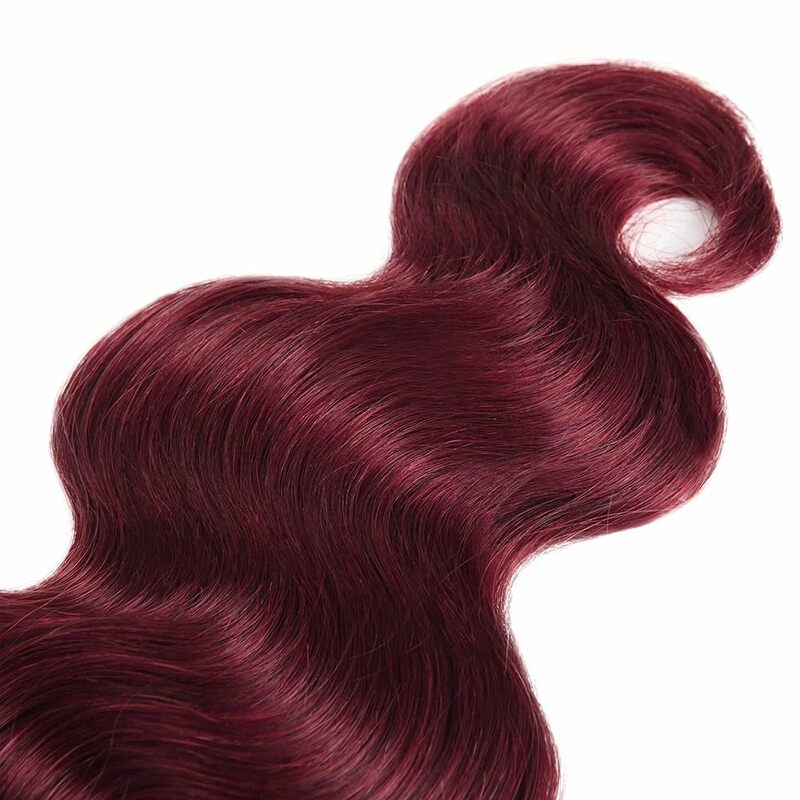 خصلات شعر بشري مموج بورجوندي ، شعر عذراء برازيلي ، نبيذ أحمر ، 3 حزم ، 30 بوصة ، 99J