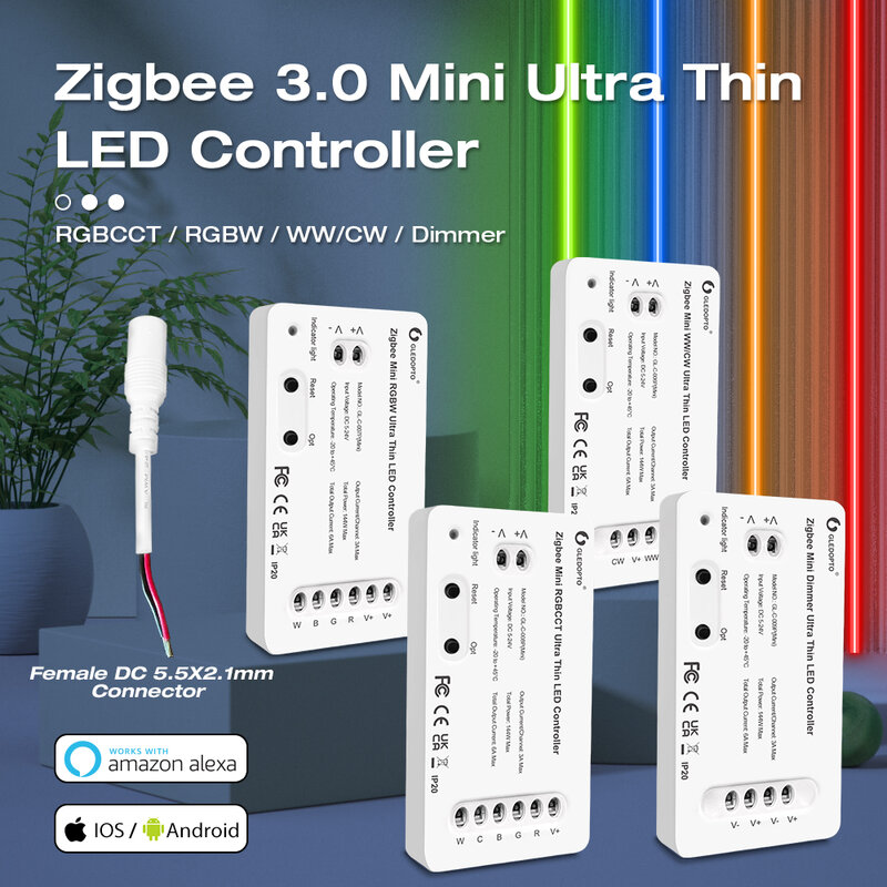 Gledopto-Mini LED ضوء قطاع المراقب المالي ، زيجبي 3.0 ، رقيقة جدا ، RGBCCT ، WWCW ، غرفة نوم ، إضاءة المطبخ ، أليكسا صوت التطبيق