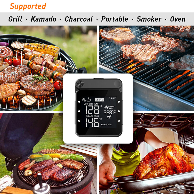 الذكية الرقمية واي فاي بلوتوث USB شواء شواء ميزان الحرارة اللاسلكية الغذاء اللحوم ميزان الحرارة مع فرن التحقيق للمطبخ الطبخ