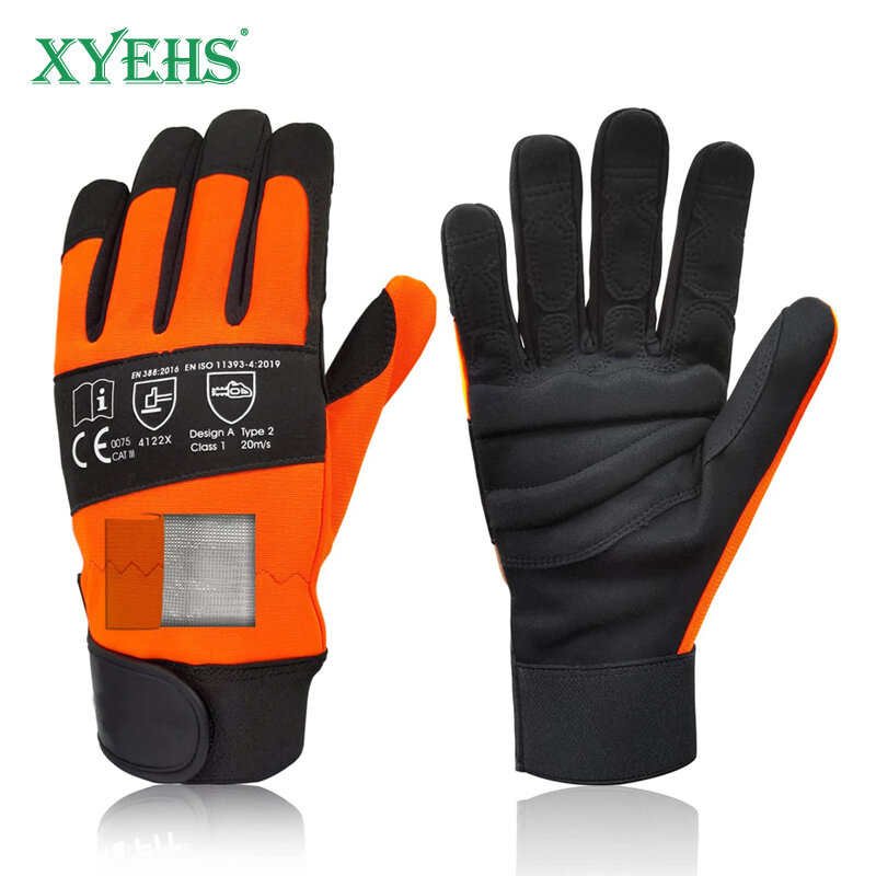 XYEHS-قفازات جلدية سلامة العمل بالمنشار ، حماية المنشار على كلتا اليدين الظهر ، قفاز ميكانيكي مقاوم للقطع ، مبطن إيفا سميك ، زوج واحد