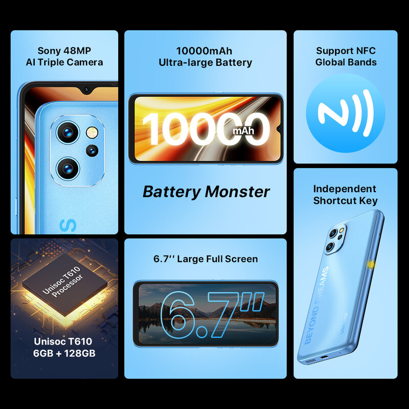 UMIDIGI Power 7 Max أندرويد 11 هاتف ذكي 10000mAh Unisoc T610 6GB 128GB 6.7 "شاشة 48MP كاميرا NFC الهاتف الخلوي