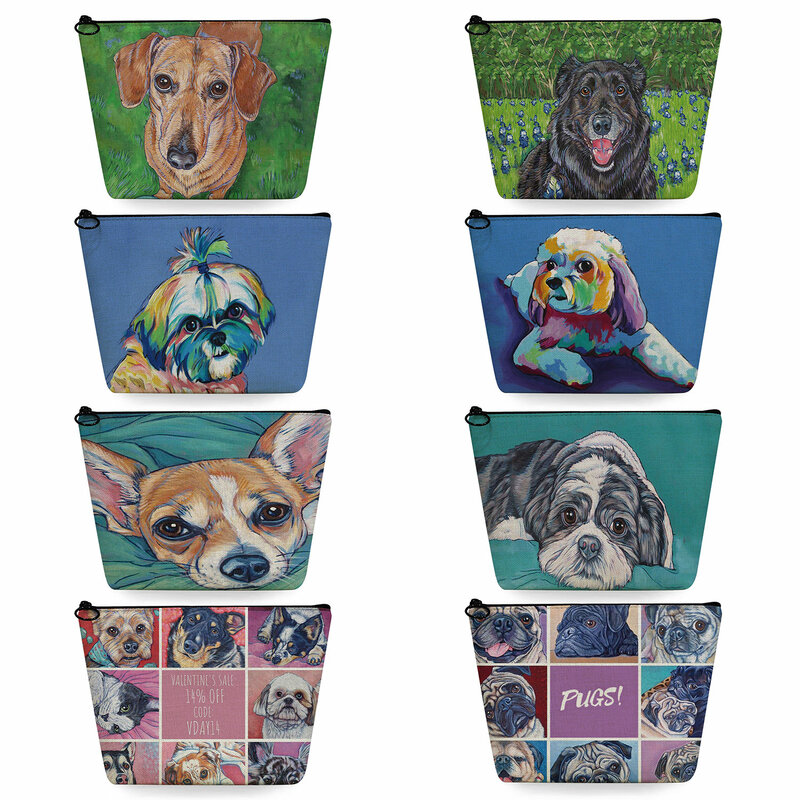 Cute Oil Painting Dog Printed High Quality School Pencil Cases Makeup Organizer Student Travel Toiletry Bag Women's Cosmetic Bag