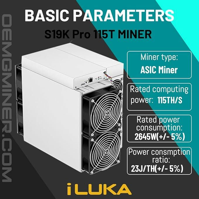 Bitmin-Antminer S19k Pro ، BTC Miner ، BTC ، BCH ، BSV ، Asic Crypto Miner ، يشمل APW12 PSU Power ، يشمل 12 PSU Power ، 115Th/s ، W ، 4 احصل على 2 مجانًا