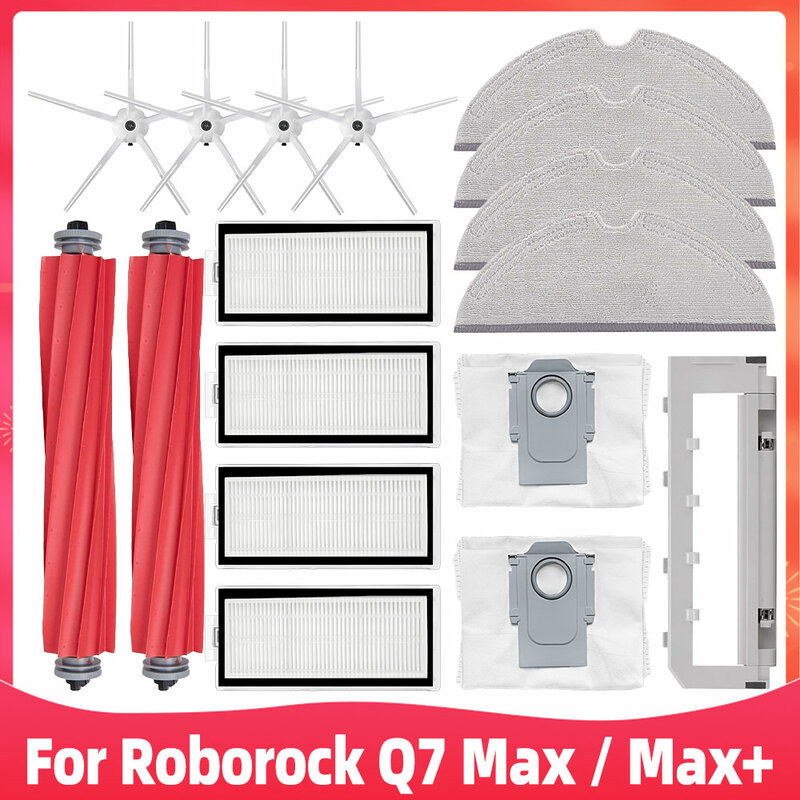 متوافق مع Roborock Q7 / Q7 Plus / Q7 Max Plus / T8 رولر فرشاة جانبية فلتر هيبا قماش تنظيف حقيبة الغبار قطعة غيار لروبوت مكنسة كهربائية