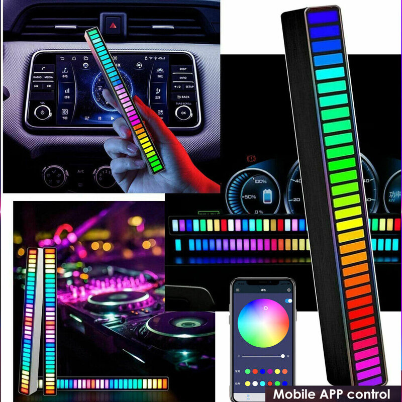 RGB مصباح ليد بار الموسيقى التحكم الصوتي بيك اب ضوء إيقاع المحيطة مصباح جو ضوء الليل لسيارة التلفزيون لعبة الكمبيوتر سطح المكتب