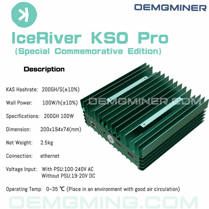 IceRiver KS0 Pro KAS Miner ، PSU الأصلي ، اشتري 4 واحصل على 2 مجانًا ، من من من من خلال G ، من خلال W ، Kaspa ، مخزون جاهز ، جديد