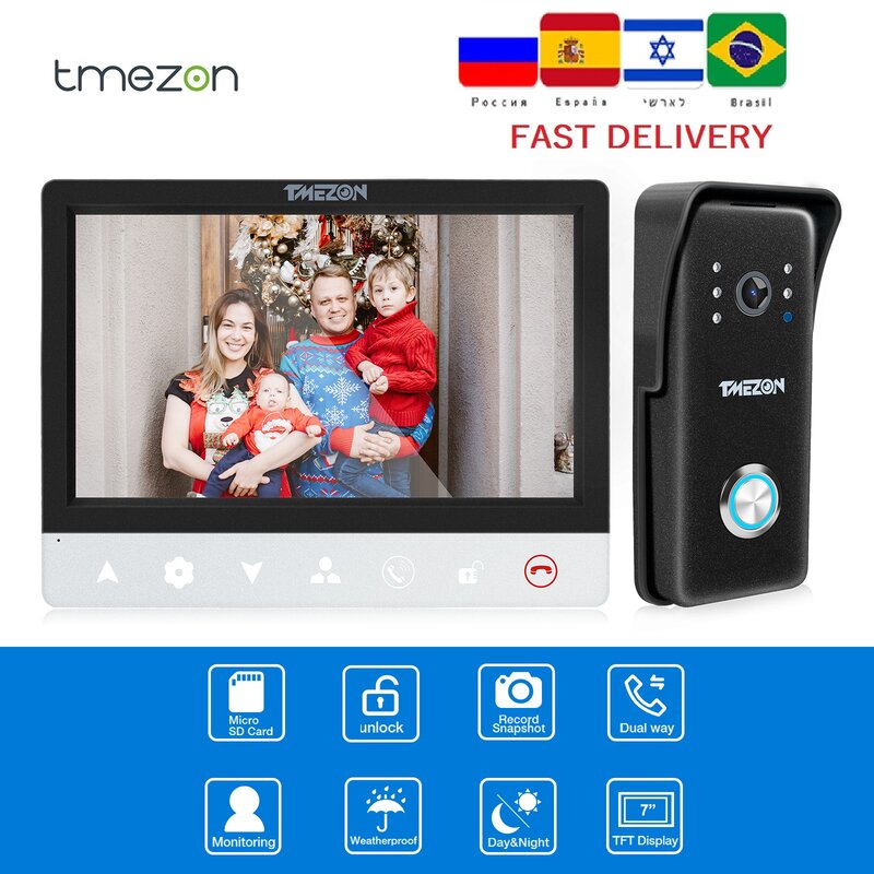 تيميزون 7 بوصة تفت السلكية نظام اتصال داخلي فيديو مع كاميرا 1000TVL دعم تسجيل/لقطة الجرس فقط دعم 1 مراقب