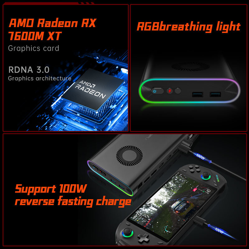 OneXPlayer-Radeon amx RX xm XT قاعدة توسيع الرسومات المتنقلة ، توسيع بطاقة Oculink ، 8GB GDDR6 ، USB4 ، Thunderbolt 4 ، Onexgpu