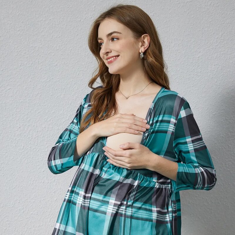 المرأة الحامل طويلة الأكمام منقوشة بلوزة الأمومة ، قميص الرضاعة الطبيعية ، ملابس الحمل ، حجم كبير ، الربيع والخريف