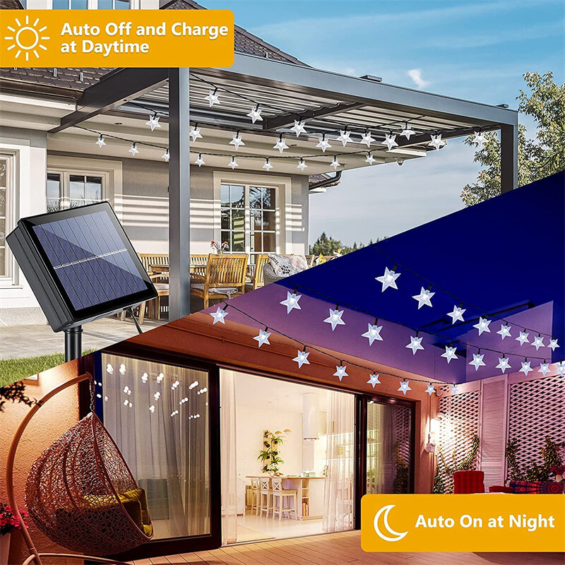 أضواء سلسلة الشمسية LED مصباح نجمة مع 8 طرق مقاوم للماء تعمل بالطاقة الشمسية ضوء الفناء لحديقة الحديقة الفناء الخلفي الديكور في الهواء الطلق