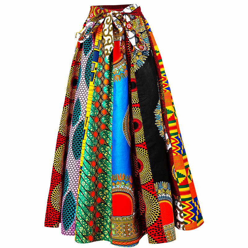 تنورة ماكسي الأفريقية للنساء ، طباعة الشمع أنقرة ، عالية الخصر ، تنورة طويلة ، الملابس التقليدية ، موضة جديدة ، Onesize مزيج تنورة