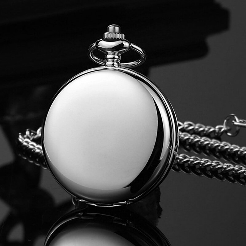 الفاخرة السلس الفضة قلادة جيب فوب ساعة الحديثة الرومانية عدد التناظرية ساعة الرجال والنساء سلسلة قلادة الموضة للجنسين هدية