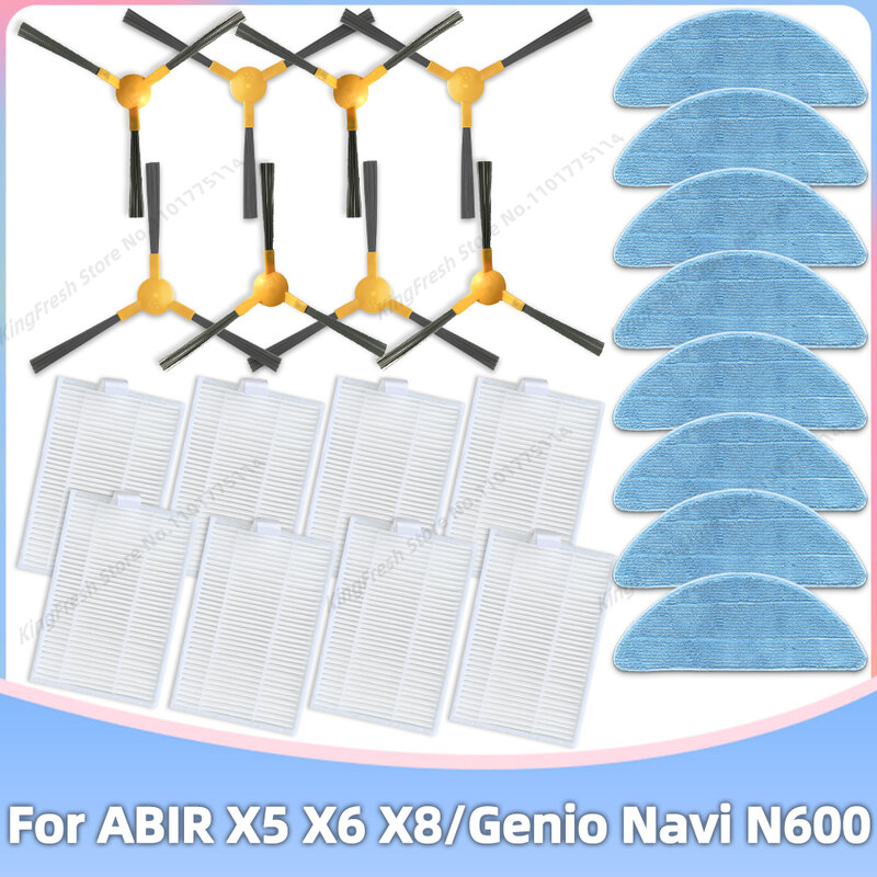 متوافق مع ABIR X5 X6 X8 Genio Navi N600 قطع الغيار والملحقات لروبوت مكنسة الغبار فرشاة جانبية فلتر هيبا قطعة قماش للمسح