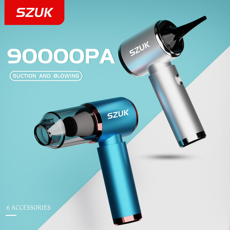SZUK-مكنسة كهربائية صغيرة لاسلكية للسيارة ، محمولة باليد ، محمولة ، قوية ، 2 في 1 ، آلة تنظيف ، أجهزة منزلية ، 90000PA