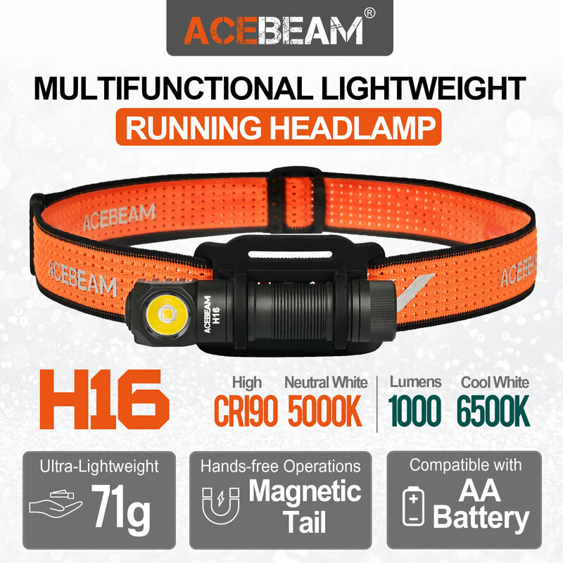 ACEBEAM H16 سوبر خفيفة الوزن AA LED ضوء الزاوية اليمنى EDC مصباح يدوي ، 5000K CRI 90/6500K 1000 لومينز
