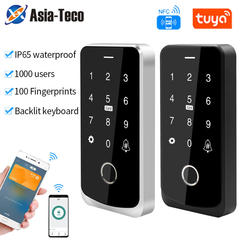 IP67 مقاوم للماء بلوتوث تويا App NFC تتفاعل 13.56Mhz IC M1 التحكم في الوصول لوحة المفاتيح البيومترية بصمة التحكم في الوصول اللمس