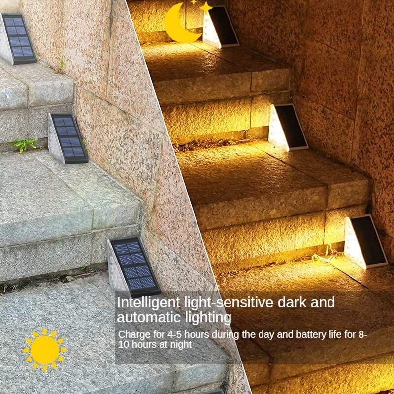 4/6 قطعة LED الشمسية درج ضوء 3000K مقاوم للماء في الهواء الطلق حديقة ممر فناء شرفة الدرابزين خطوة ضوء المشهد