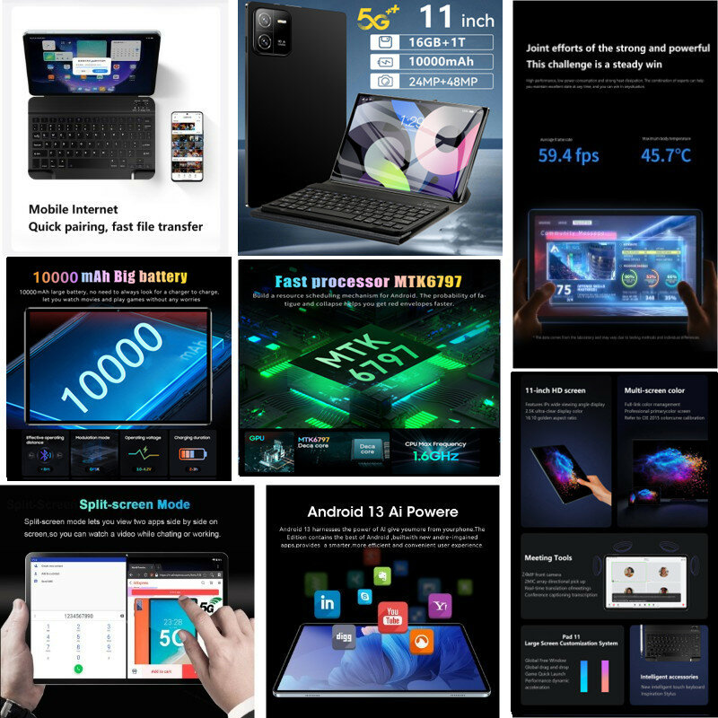 Pad 6 Pro Tablet PC ، الإصدار العالمي ، أندرويد 13 ، 11 بوصة ، 16 جيجابايت ، 1T ، 5G ، شريحة مزدوجة ، مكالمة هاتفية ، GPS ، بلوتوث ، WiFi ، WPS ، جديد ، 2020