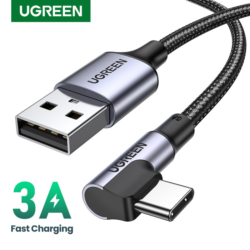 Ugreen USB C كابل لسامسونج S9 S10 زائد تهمة سريعة 3.0 الزاوية اليمنى USB نوع C شاحن سريع كابل البيانات لعبة USB-C سلك