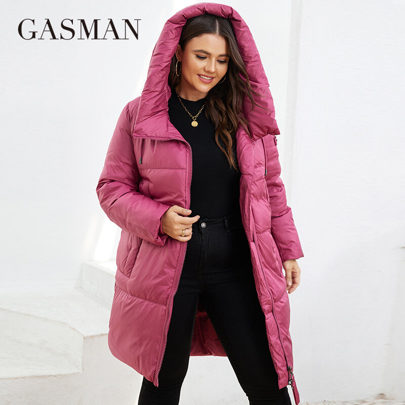 GASMAN المرأة سترة شتوية حجم كبير تصميم كلاسيكي طويل سستة جيب المرأة معطف الترفيه سترات LD21183A