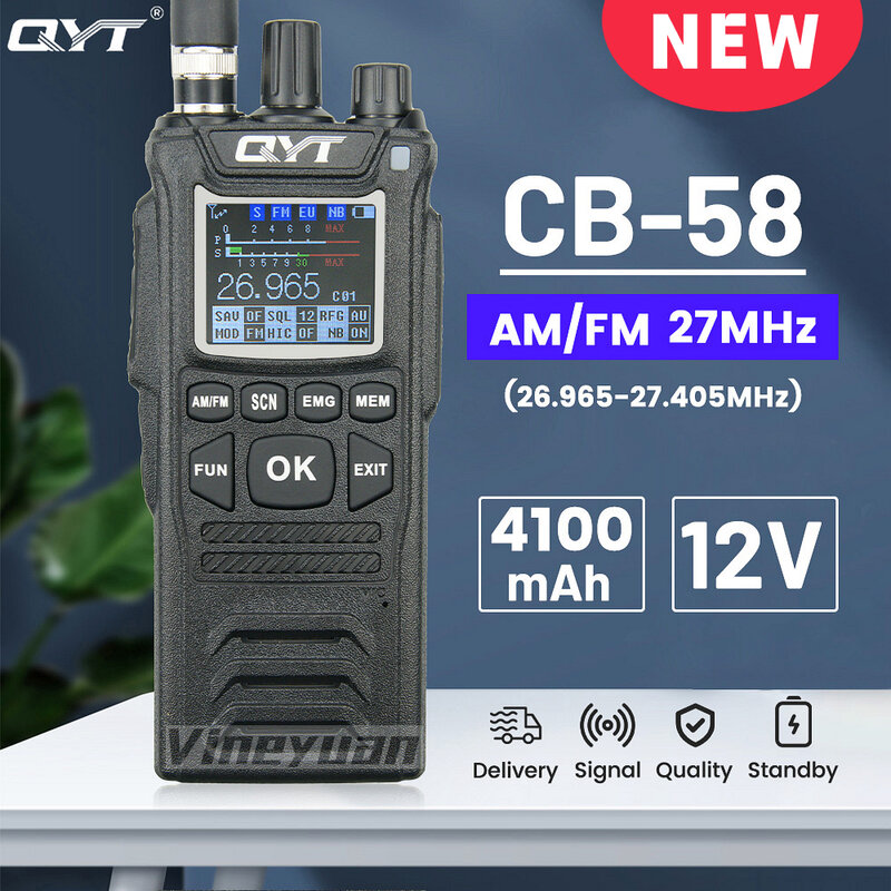 الأصلي QYT CB راديو 27MHz QYT CB-58 26.965-27.405MHz FM AM وضع المواطن الفرقة راديو CB58 4 واط جهاز لاسلكي محمول مع 4000mAh
