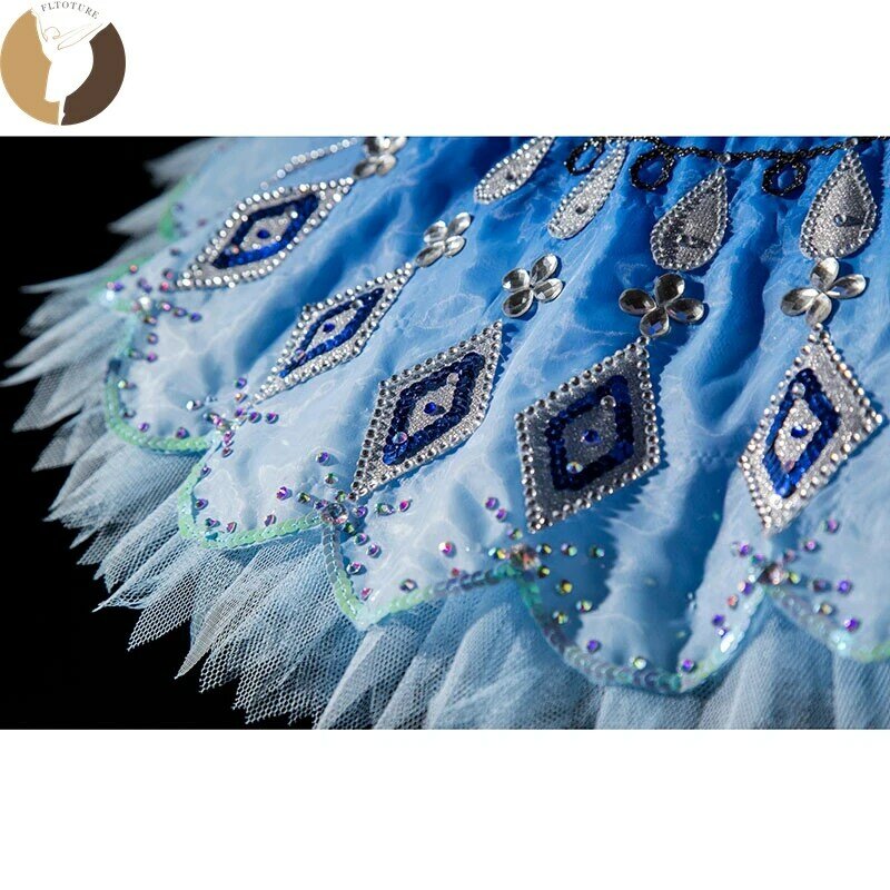 FLTOTURE النساء المهنية الباليه الأزرق الطيور فطيرة توتو تنورة الكلاسيكية رايموندا المنافسة ازياء للبيع