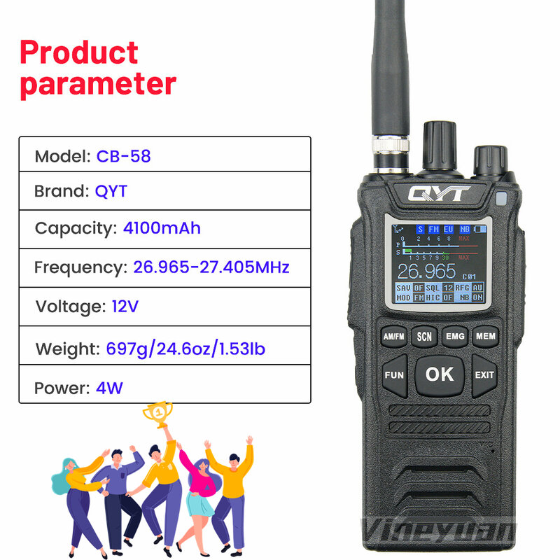 الأصلي QYT CB راديو 27MHz QYT CB-58 26.965-27.405MHz FM AM وضع المواطن الفرقة راديو CB58 4 واط جهاز لاسلكي محمول مع 4000mAh