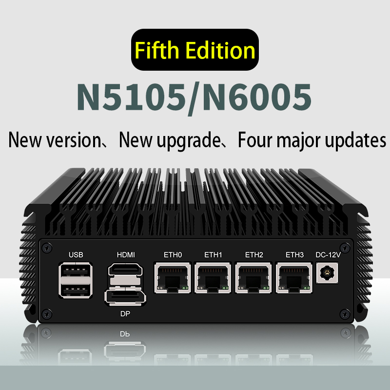 ترقية جديدة V5 الإصدار N5105 i226-V Softroute المضيف الصغير/PVE/ESXI Fansless توفير الطاقة