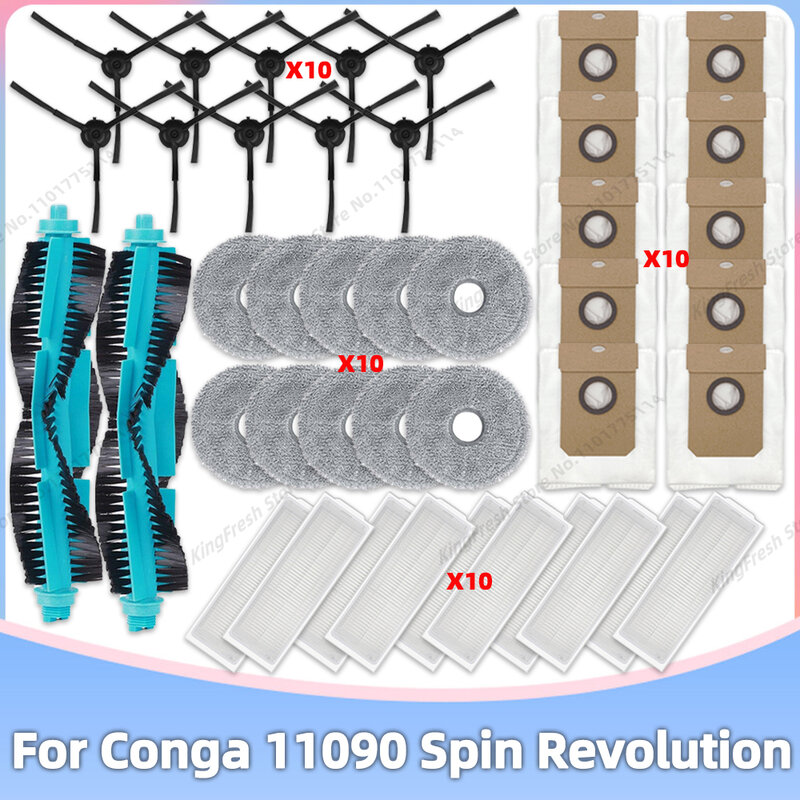 متوافق مع قطع الغيار والملحقات لـ Cecotec Conga 11090 Spin Revolution: الرول، فرشاة جانبية، فلتر هيبا، قماش ممسحة