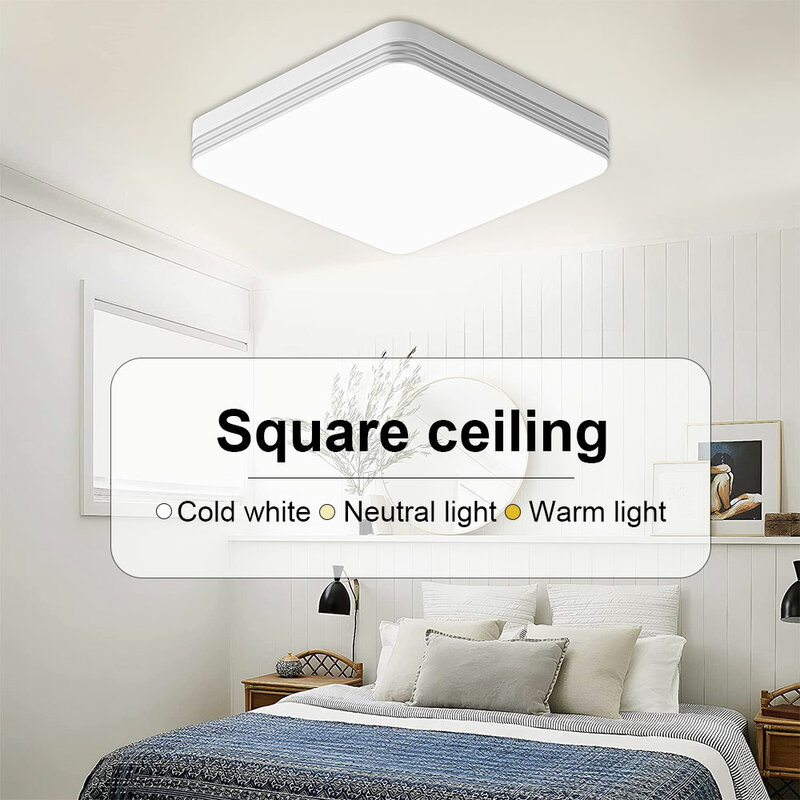 أضواء السقف LED رقيقة جدا ، مستديرة أو مربعة ، ضوء غرفة النوم ، أبيض محايد ، أبيض بارد ، أبيض دافئ ، 48 واط ، 36 واط ، 24 واط ، 18 واط