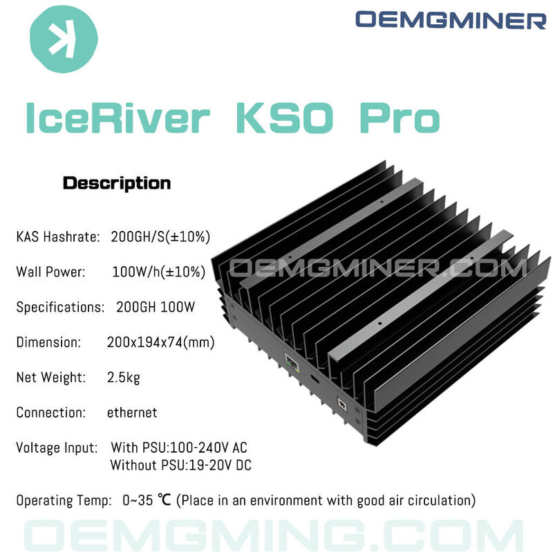 IceRiver KS0 Pro KAS Miner ، PSU الأصلي ، جديد ، مخزون جاهز ، ina W