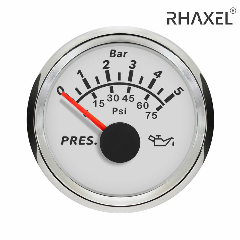 RHAXEL مقياس ضغط الزيت 0-5bar 0-75Psi 0-10bar 0-145Psi مع إضاءة خلفية حمراء 9-32 فولت 52 مللي متر لقارب السيارات السيارات #1