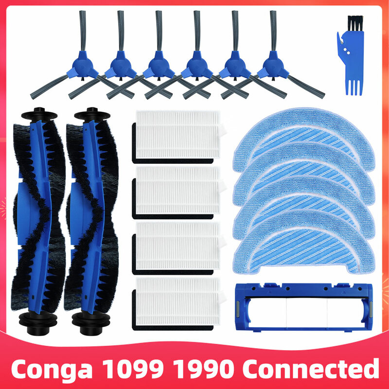 فرشاة جانبية رئيسية ذات فراغ آلي ، فلتر Hepa ، استبدال خرقة الممسحة ، قطع غيار لـ Cecotec Conga 1099 ، Conga 1990