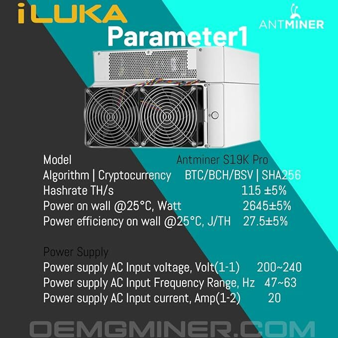 Bitmin-Antminer S19k Pro ، BTC Miner ، BTC ، BCH ، BSV ، Asic Crypto Miner ، يشمل APW12 PSU Power ، يشمل 12 PSU Power ، 115Th/s ، W ، 4 احصل على 2 مجانًا