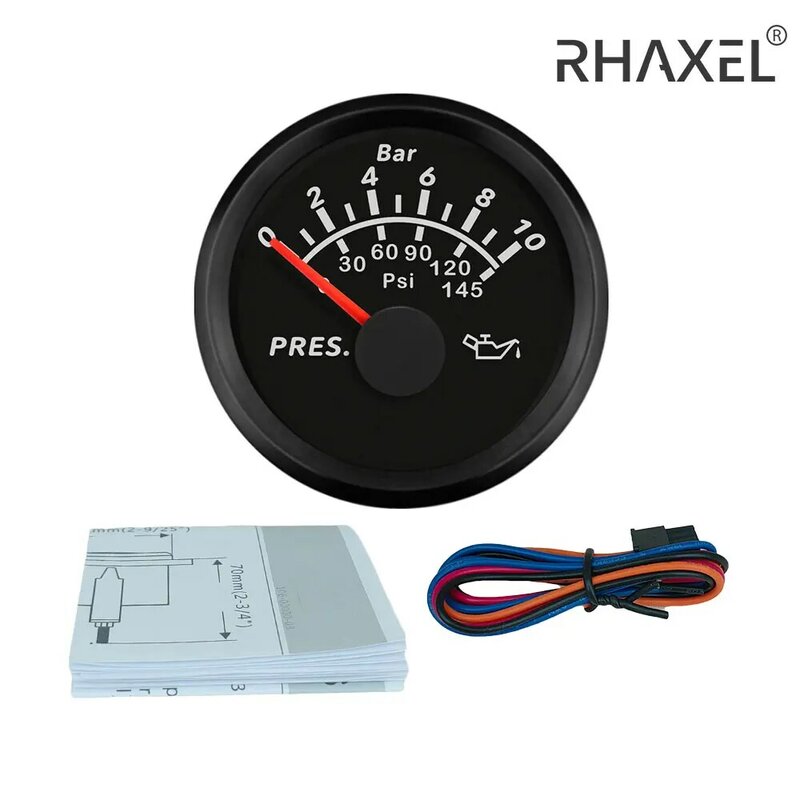 RHAXEL مقياس ضغط الزيت 0-5bar 0-75Psi 0-10bar 0-145Psi مع إضاءة خلفية حمراء 9-32 فولت 52 مللي متر لقارب السيارات السيارات #6