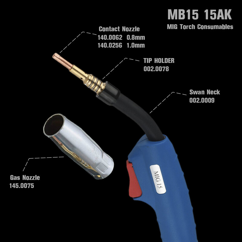 15AK MB15 M6 * 25 مللي متر الاتصال تلميح صمام الغاز 0.8 مللي متر/1.0 مللي متر MIG / MAG شعلة لحام PKG/10