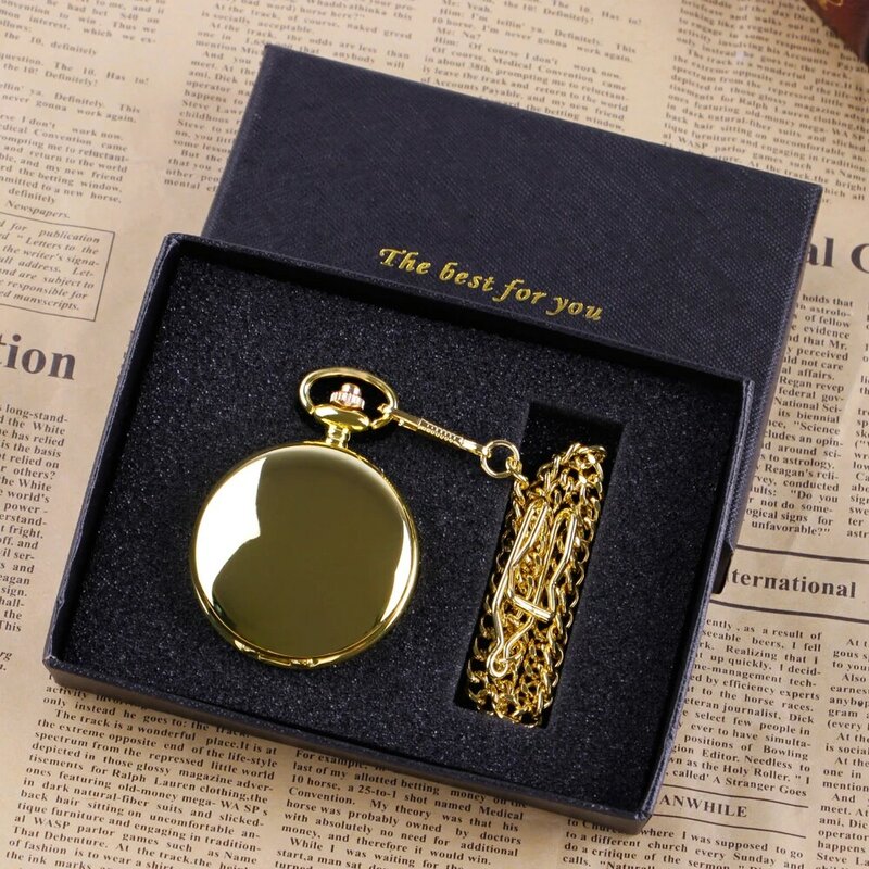 الفاخرة الذهب ساعة جيب كوارتز هدية مجموعة صناديق للأسرة موضة عادية قلادة قلادة للجنسين جيب و فوب سلسلة الساعات مع صندوق