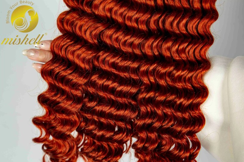 شعر بشري برتقالي زنجبيل Vingin-Ginger بكميات كبيرة ، موجة عميقة 28 بوصة ، غير معالج ، بدون لحمة ، وصلات بالجملة ،