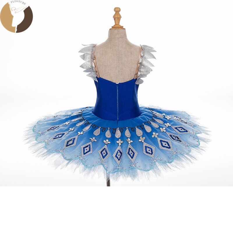 FLTOTURE النساء المهنية الباليه الأزرق الطيور فطيرة توتو تنورة الكلاسيكية رايموندا المنافسة ازياء للبيع
