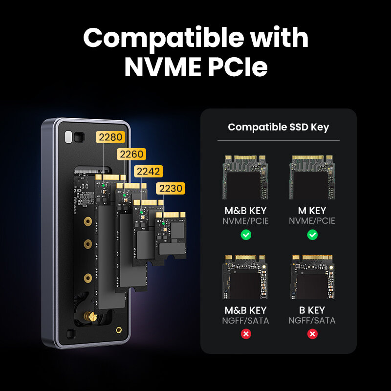 حافظة SSD من UGREEN-NVMe ، غلاف SSD M.2 إلى محول USB لـ M.2 NVME PCIE ، سترة تبريد مدمجة ، علبة ألومنيوم ، 40 جيجابايت في الثانية