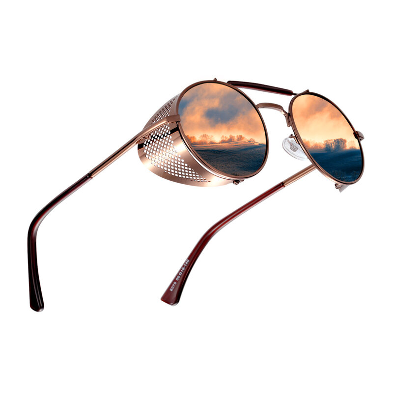 BARCUR الاستقطاب Steampunk النظارات الشمسية المستديرة الرجال الرجعية نظارات شمسية للنساء نمط خمر