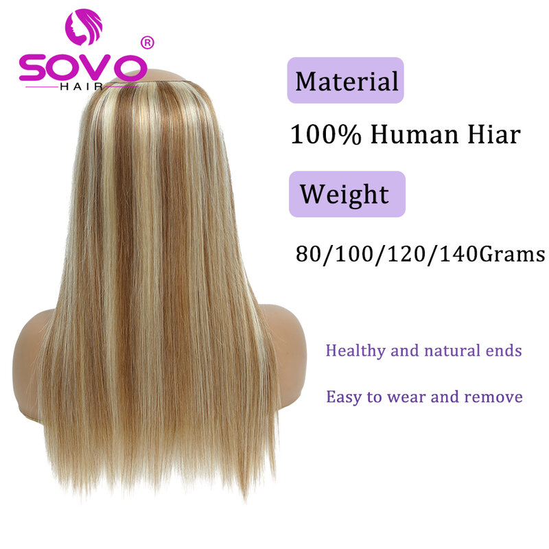 مشبك على شكل حرف V في وصلات الشعر ، شعر بشري 100% ، شعر طبيعي ، رأس كامل ، قطعة واحدة مع 5 مشابك ، 100 جم ، 14-26 بوصة