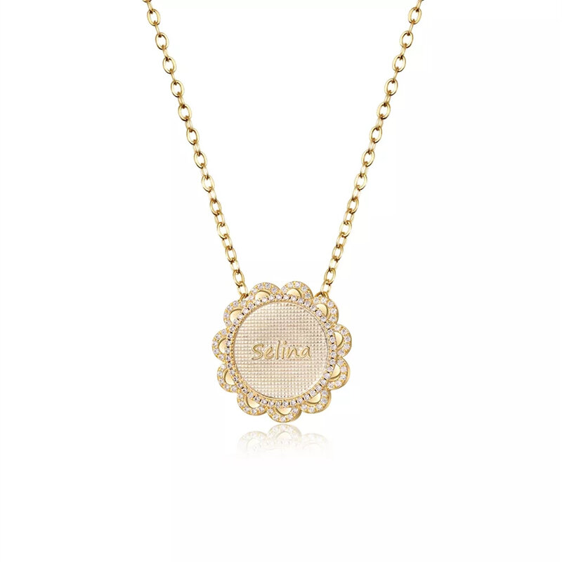 مخصص عباد الشمس قلادة قلادة مع الماس شخصية اسم القلائد 18K مطلية بالذهب خمر هدايا مجوهرات عصرية يومية