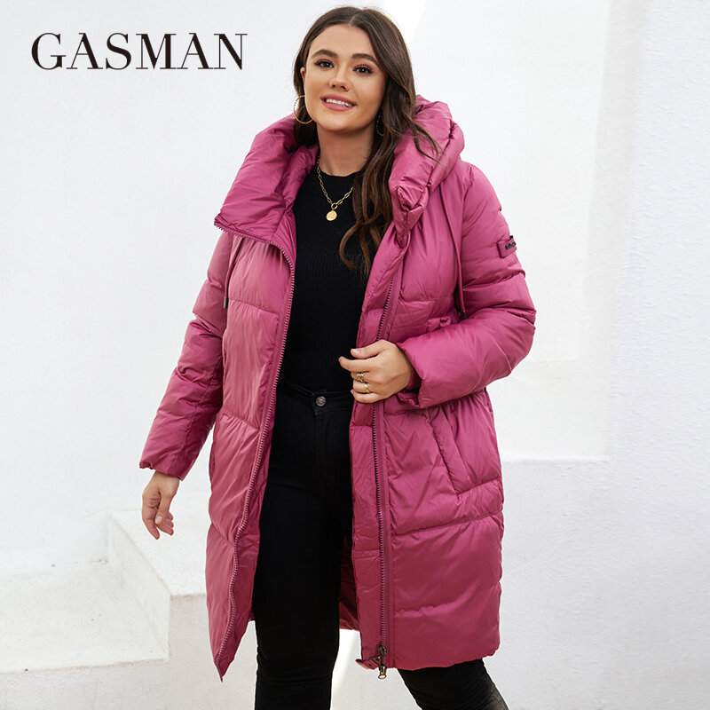 GASMAN المرأة سترة شتوية حجم كبير تصميم كلاسيكي طويل سستة جيب المرأة معطف الترفيه سترات LD21183A
