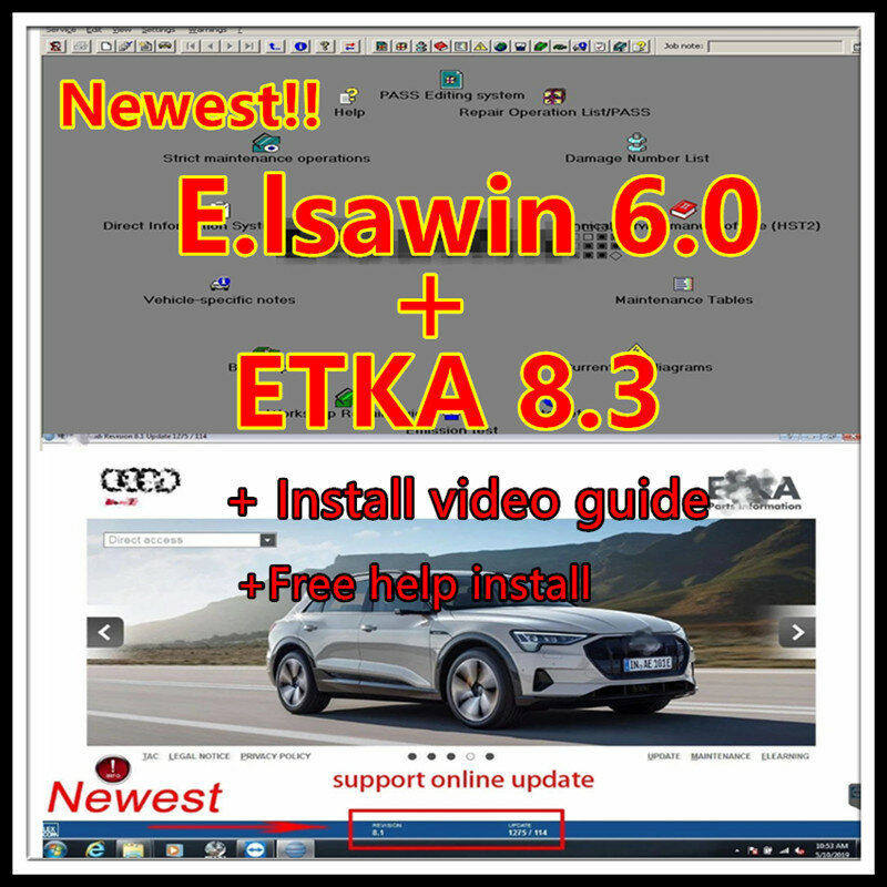 2023 رائجة البيع ELSAWIN 6.0 مع ET KA 8.3 أحدث ل A-udi ل V-W مجموعة برامج إصلاح السيارات المركبات قطع الغيار الإلكترونية كتالوج