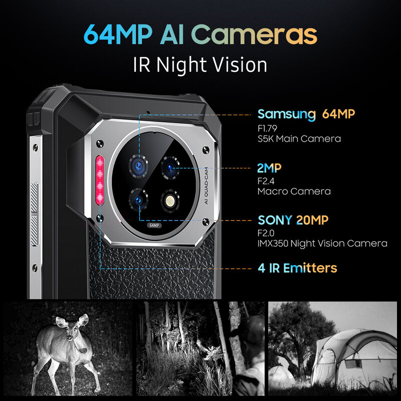 هاتف محمول بكاميرا للرؤية الليلية OUKITEL WP19 21000mAh وعرة 6.78 ''FHD + 8GB + 256GB 64MP ثلاثية 20mp