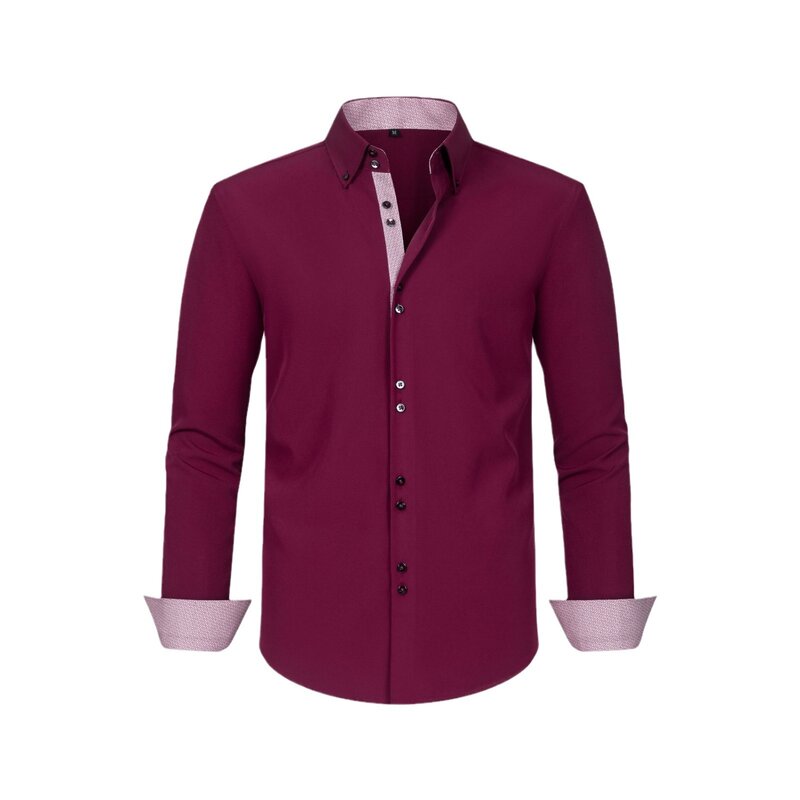 قميص رجالي بنقطة مزدوجة الصدر ، ملابس مطاطية بأربعة جوانب ، ألوان متطابقة ، تصميم متناسق ، LH050