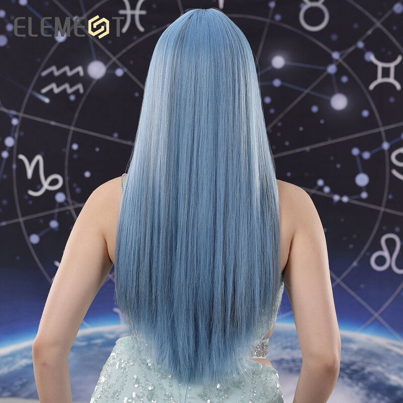 عنصر-شعر مستعار اصطناعي طويل مستقيم مختلط أزرق للنساء ، مقاوم للحرارة ، عقال رأس طبيعي ، تأثيري للحفلات ، الاستخدام اليومي