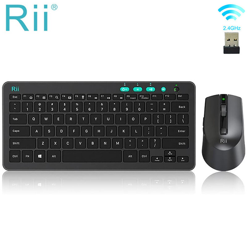 Rii RKM709 2.4G لوحة مفاتيح لاسلكية RU/الولايات المتحدة والماوس التحرير والسرد لوحة مفاتيح مكتب الوسائط المتعددة لأجهزة الكمبيوتر المحمول سطح المكتب